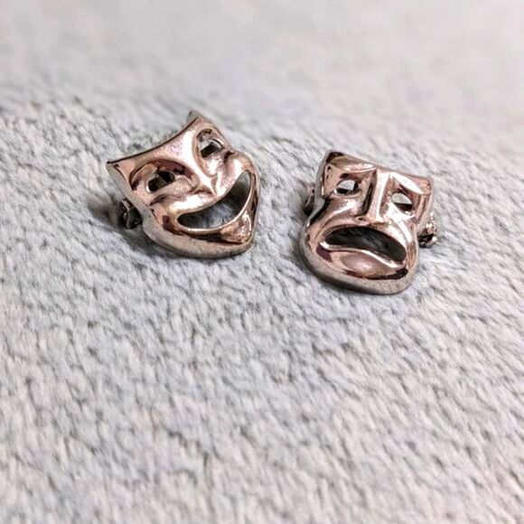 Vintage 70's Rhodium Plated Comedy and Tragedy Small Scatter Pins - Picture 6 of 11